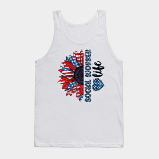 Social Worker Life American Flag Sunflower Independence Day Tank Top